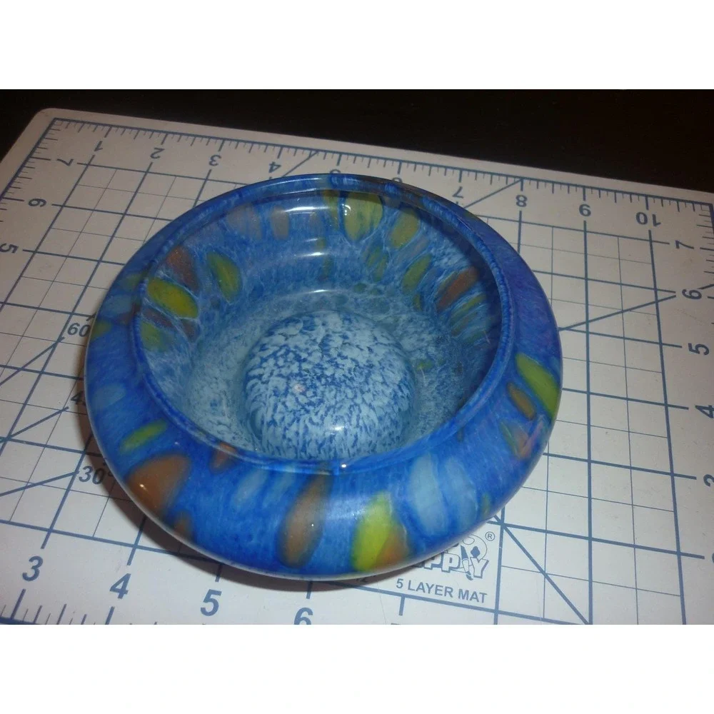 Vintage Lavorazione Arte Murano Blue Splatter Art Glass Bowl Made in Italy 6.5